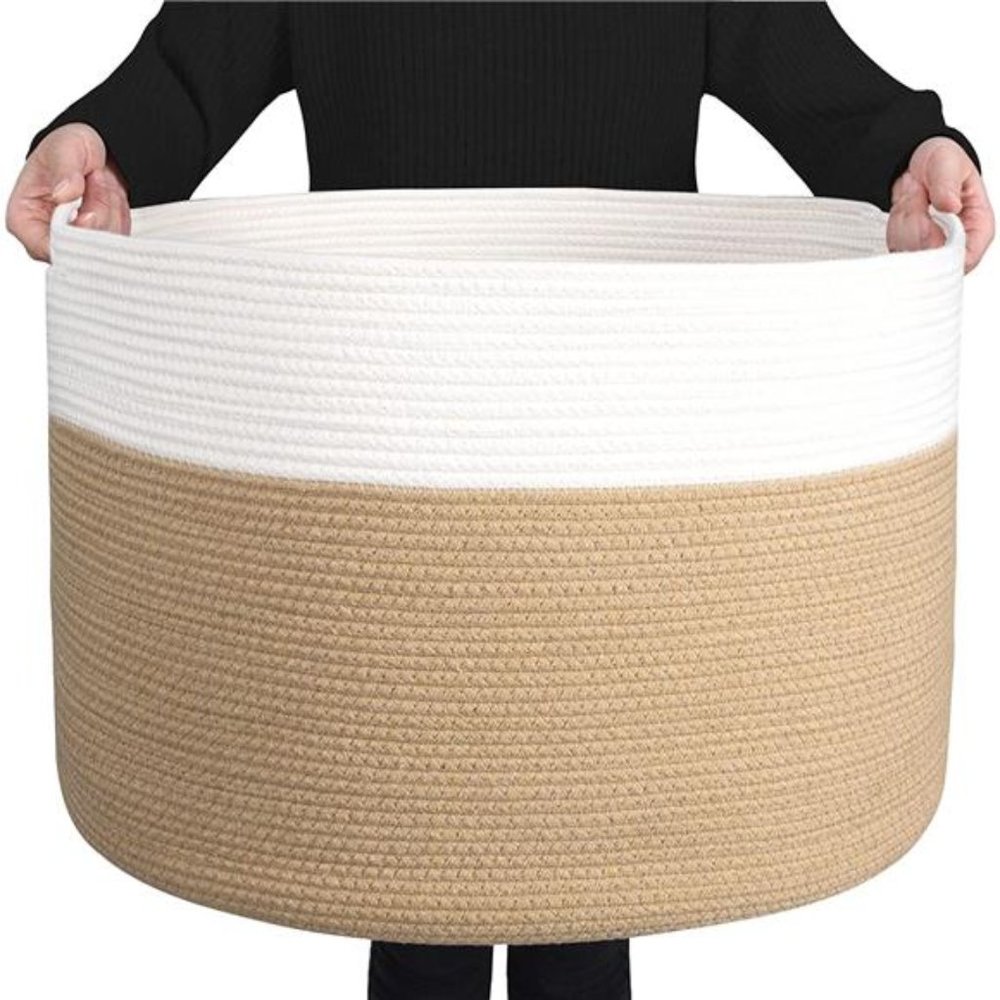 Extra Large 22 x14 Inches Decorative Woven Cotton Rope Laundry Basket Blanket